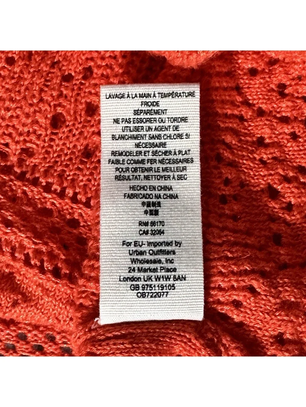 Free People Once Upon A Time Top Womens LG Orange Crochet Bell Sleeve Linen